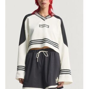 Adidas Originals Blocking Cropped Sweatshirt Off White Black Size S NWT
